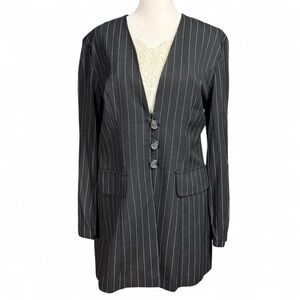 Vintage Dawn Joy Pinstripe Blazer w/ Removable Lace Insert 7/8